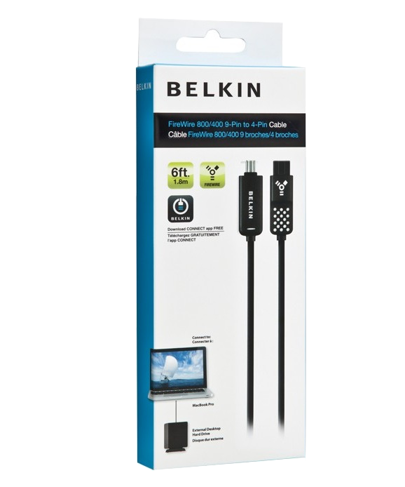 Cable, Belkin, FireWire 800/400 9-Pin to 4-Pin, 1.8m