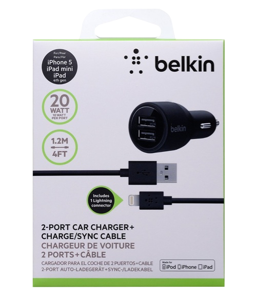 Car Charger, 2-port with Charge/Sync Cable